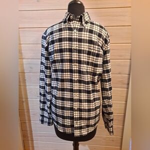 Brooks Brothers Milano Fit, Black and White Flannel Shirt, Men's Size Medium